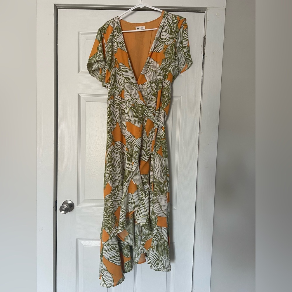 Orange and Green High Low Sundress with Flutter Sleeves
